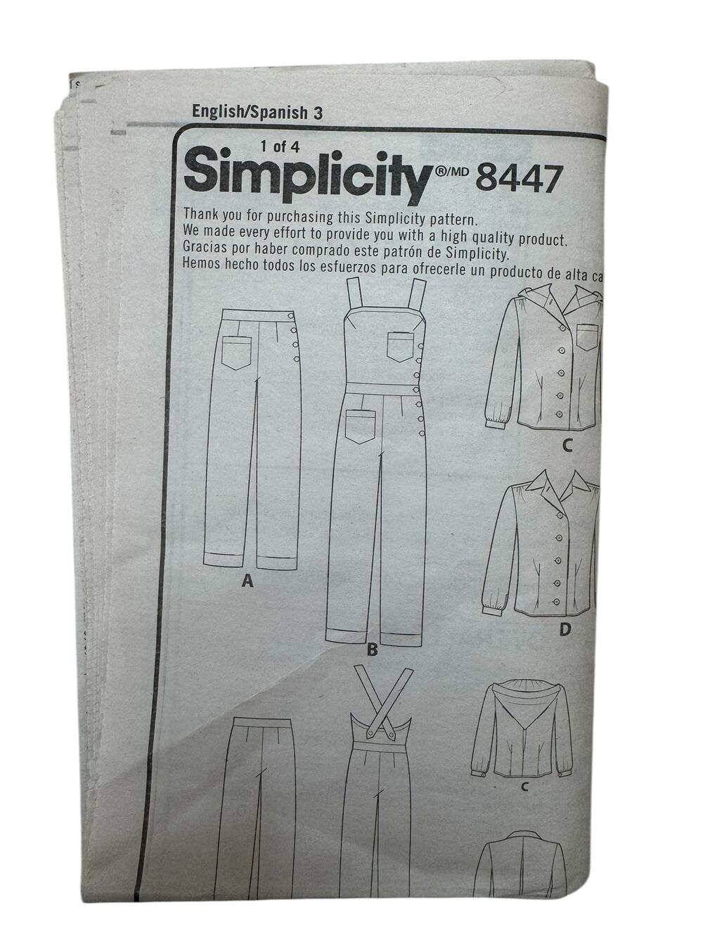 SIMPLICITY 1940s Retro Pants Overalls Blouses Pattern #8447 Size 16-24 Cut Uncut